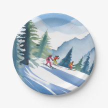 Laten we gaan skiën | Winter Waterverf