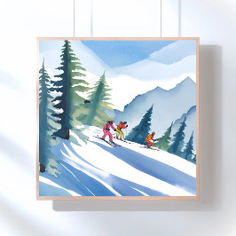 Laten we gaan skiën | Winter Waterverf Poster
