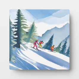 Laten we gaan skiën | Winter Waterverf schilderij Fotoplaat