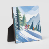 Laten we gaan skiën | Winter Waterverf schilderij Fotoplaat (Voorkant)