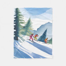 Laten we gaan skiën | Winter Waterverfschilderij Fleece Deken