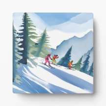 Laten we gaan skiën | Winter waterverfschilderij