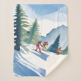 Laten we gaan skiën | Winter waterverfschilderij Sherpa Deken