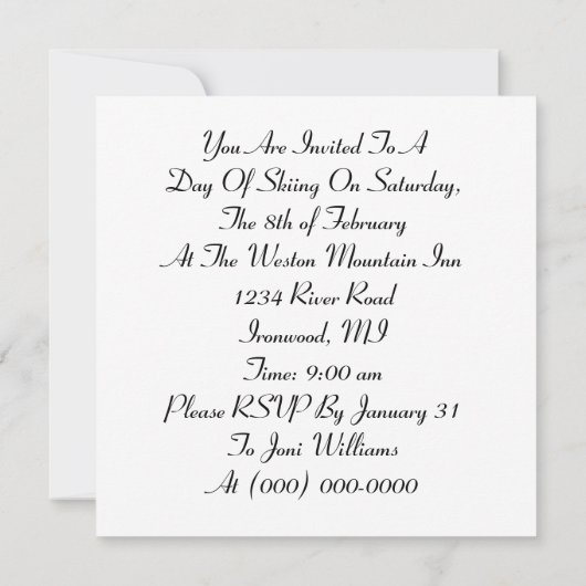 "LATEN WE GAAN SKIËREN" Uitnodiging tot het skiën  (Achterkant)