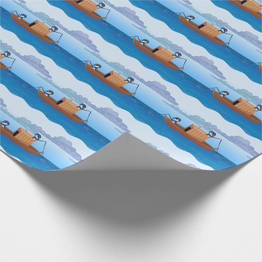 Laten we gaan vissen - schattige pinguïn cartoon cadeaupapier (Hoek)