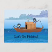 Laten we gaan vissen - schattige pinguïn cartoon k briefkaart (Voorkant)