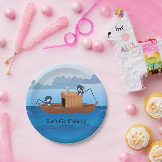 Laten we gaan vissen - schattige pinguïn cartoon k papieren bordje (Feest)