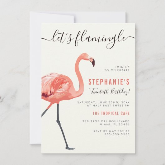 Laten we gaan vliegen | Modern Flamingo Birthday P Kaart (Voorkant)