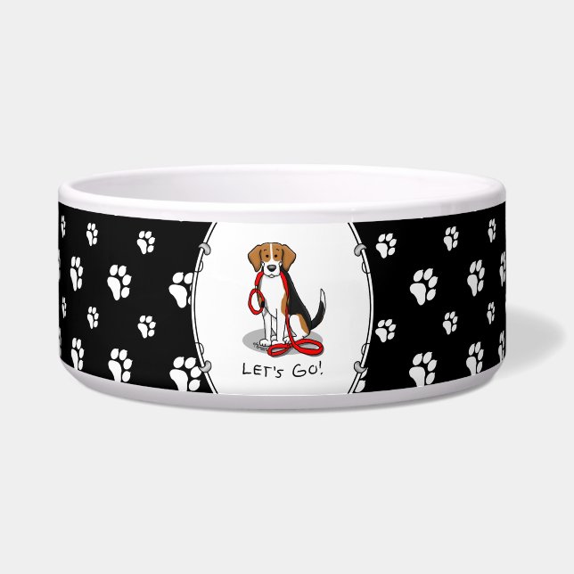 Laten we gaan! (wandelen) Beagle (driekleurig 3) S Voerbakje (Voorkant)