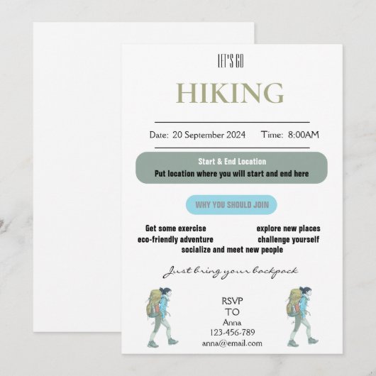 Laten we gaan wandelen uitnodiging Kaart (Voorkant / Achterkant)