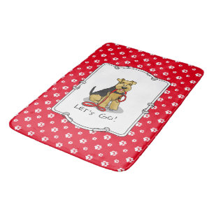 Laten we gaan! Welsh Terrier Dog met red leash Fun Badmat