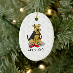 Laten we gaan! Welsh Terrier Dog met red leash Fun Keramisch Ornament
