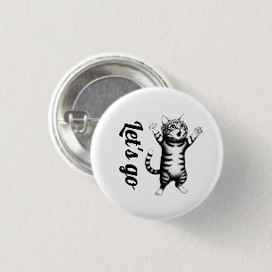 Laten we gaan Whimsical Gestreepte Tabby Kat Witte Ronde Button 3,2 Cm
