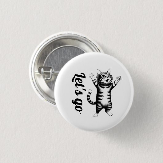 Laten we gaan Whimsical Gestreepte Tabby Kat Witte Ronde Button 3,2 Cm (Voorkant /achterkant)