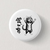 Laten we gaan Whimsical Gestreepte Tabby Kat Witte Ronde Button 3,2 Cm (Voorkant)