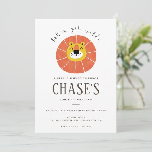 Laten we gaan Wild Oerwoud Verjaardag Lion Safari Kaart (Staand voorkant)