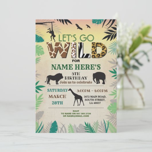 Laten we gaan Wild Oerwoud Verjaardagsfeestje Safa Kaart (Staand voorkant)