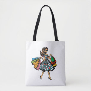 Laten we gaan winkelen! Gepersonaliseerde retro Tote Bag