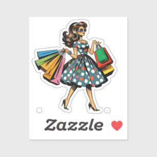 Laten we gaan winkelen! Grappige vrouw met tassen Sticker