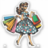 Laten we gaan winkelen! Grappige vrouw met tassen Sticker (Voorkant)