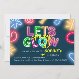 Laten we gek opgloeien neon verjaardag laserfeest kaart