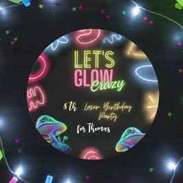 Laten we gek opgloeien neon verjaardag laserfeest papieren bordje