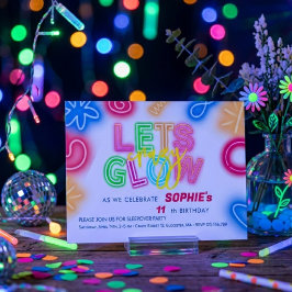 Laten we gek worden met neon verjaardag laserfeest kaart