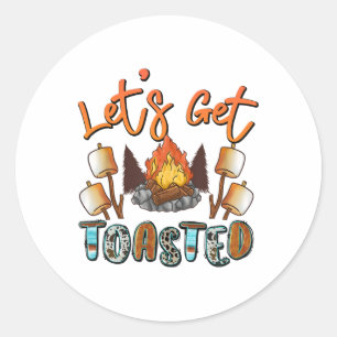 Laten we Geroosterd Worden Kamperen Grappig Kampvu Ronde Sticker