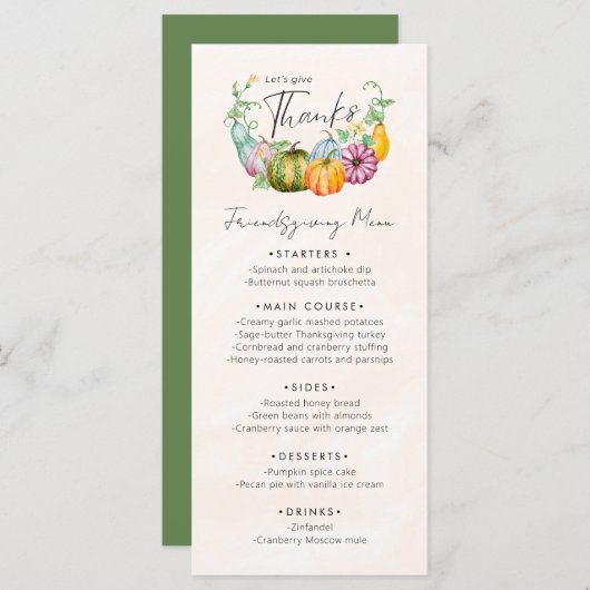 Laten we geven Bedankt pompoen Thanksgiving diner Menu (Voorkant / Achterkant)