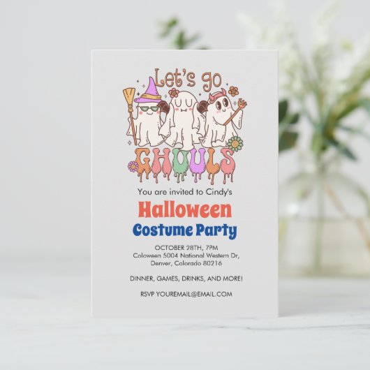 Laten we Ghouls gaan, Retro Halloween Kaart (Staand voorkant)