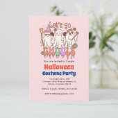 Laten we Ghouls gaan, Retro Pink Halloween Kaart (Staand voorkant)