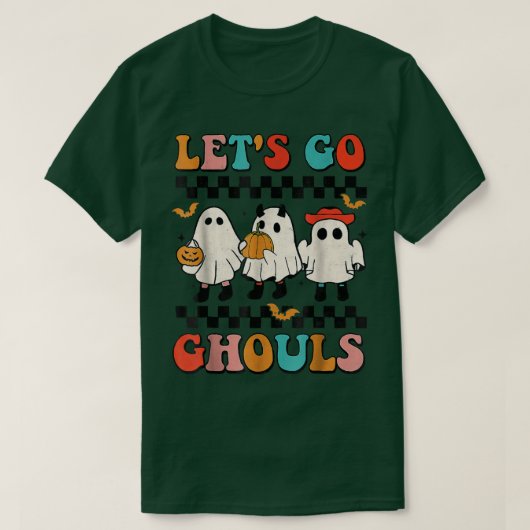 Laten we Ghouls Groovy Retro Spooky Season Ghost H T-shirt (Design voorkant)