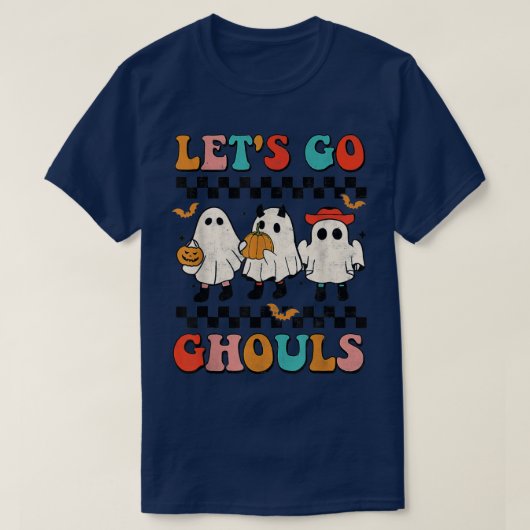 Laten we Ghouls Groovy Retro Spooky Season Ghost H T-shirt (Design voorkant)