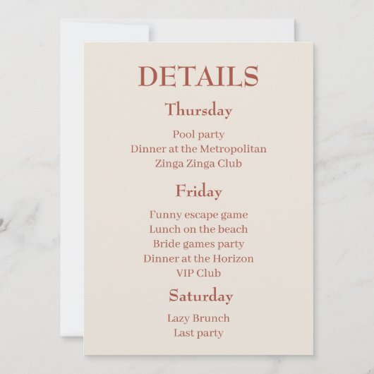 Laten we Girly Terracotta Bachelorette Weekend hal Kaart (Achterkant)