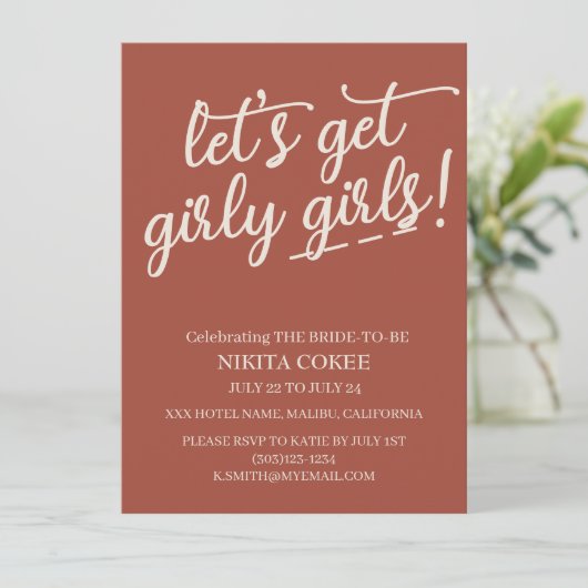 Laten we Girly Terracotta Bachelorette Weekend hal Kaart (Staand voorkant)