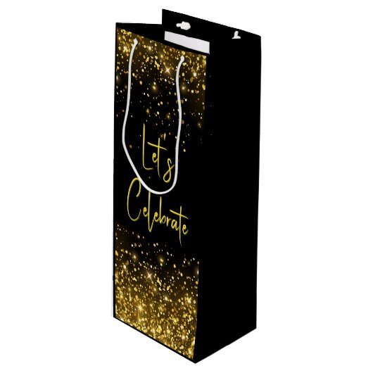 Laten we Glam Gold Glitter Wine Tote vieren Wijn Cadeautas (Voorkant Gekanteld)
