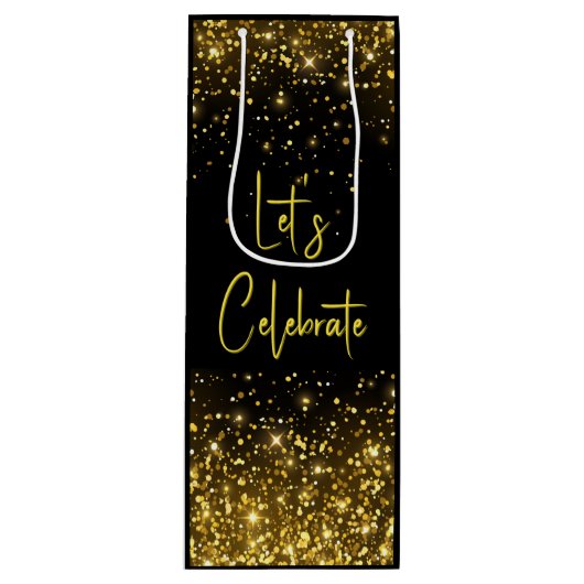 Laten we Glam Gold Glitter Wine Tote vieren Wijn Cadeautas (Voorkant)