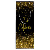 Laten we Glam Goud Glitter Wijn Tas Vieren Wijn Cadeautas (Achterkant)