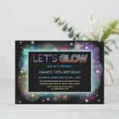 Laten we gloed Birthday Party Neon Blue Party uitn Kaart (Staand voorkant)