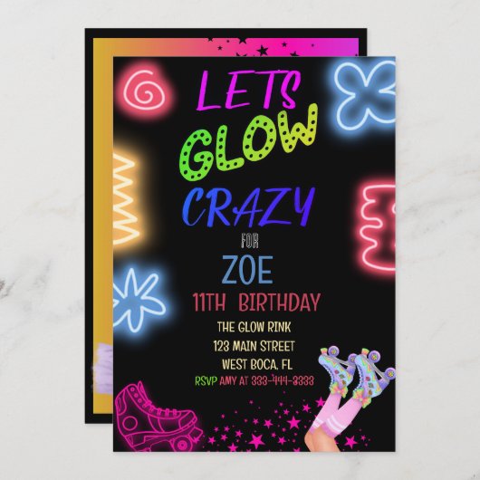 Laten we gloeien Crazy Neon Skating Verjaardag Uit Kaart (Voorkant / Achterkant)