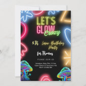 Laten we gloeien gek neon verjaardag laser party kaart (Voorkant)