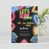 Laten we gloeien gek neon verjaardag laser party kaart (Staand voorkant)