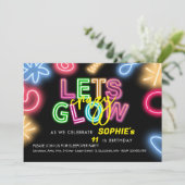 Laten we gloeien gek neon verjaardag laser party kaart (Staand voorkant)