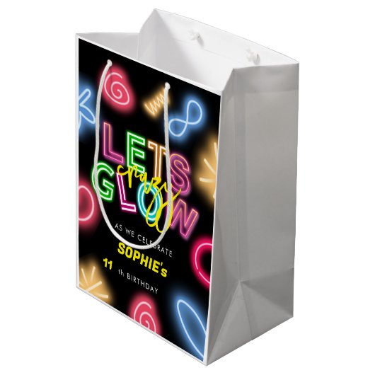 Laten we gloeien gek neon verjaardag laser party medium cadeauzakje (Achterkant Gekanteld)