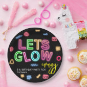 Laten we gloeien gek neon verjaardag laser party papieren bordje (Feest)