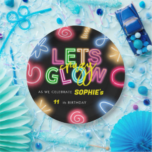 Laten we gloeien gek neon verjaardag laser party papieren bordje