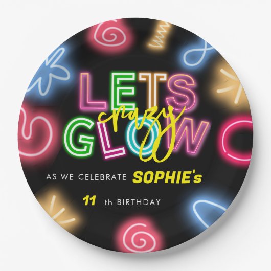 Laten we gloeien gek neon verjaardag laser party papieren bordje (Voorkant)
