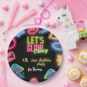 Laten we gloeien gek neon verjaardag laser party papieren bordje (Feest)