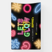 Laten we gloeien gek neon verjaardag laser party spandoek (Verticaal)