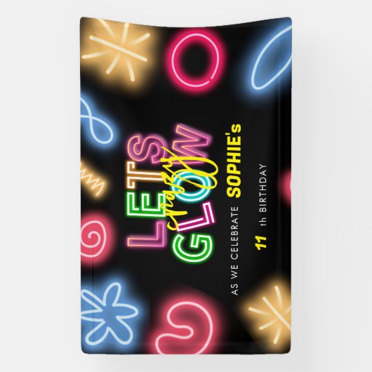 Laten we gloeien gek neon verjaardag laser party spandoek (Verticaal)